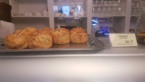 Spelt scones. So soft and tasty. at Napfényes Restaurant & Confectionery in Budapest
