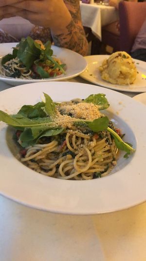 Olive pasta at Napfényes Restaurant & Confectionery in Budapest