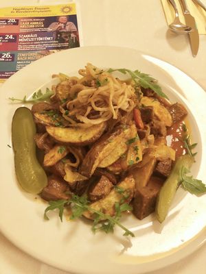 Potatoes and seitan  at Napfényes Restaurant & Confectionery in Budapest