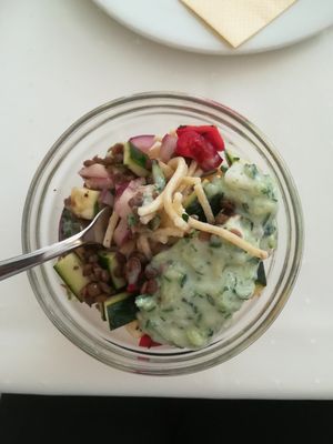 Small portion of 🥗 from the salad bar at Napfényes Restaurant & Confectionery in Budapest
