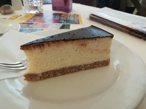 Raw "cottage cheese" cake at Napfényes Restaurant & Confectionery in Budapest