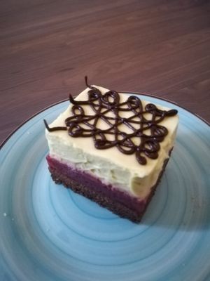 Sour cherry-vanilia cake at Napfényes Restaurant & Confectionery in Budapest