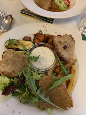 Seitan roast.  Tender and tasty.   at Napfényes Restaurant & Confectionery in Budapest