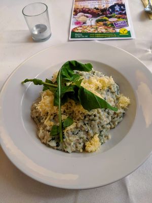 spinach risotto at Napfényes Restaurant & Confectionery in Budapest