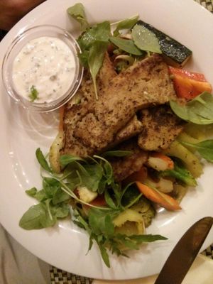 Grilled seitan plate at Napfényes Restaurant & Confectionery in Budapest