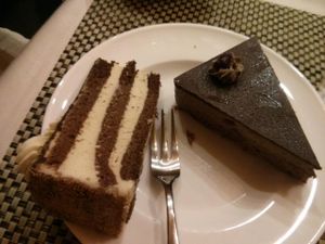 Some cakes.  They use carob instead of chocolate, and do a very nice job. at Napfényes Restaurant & Confectionery in Budapest