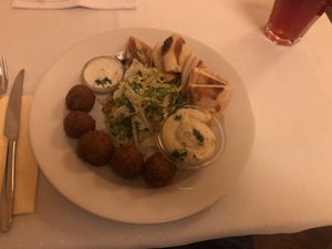 Falafel with pita (both nice and warm) at Napfényes Restaurant & Confectionery in Budapest