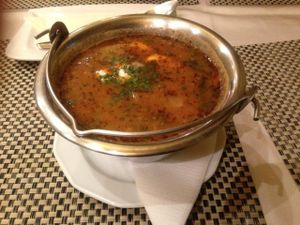 Bean goulash at Napfényes Restaurant & Confectionery in Budapest