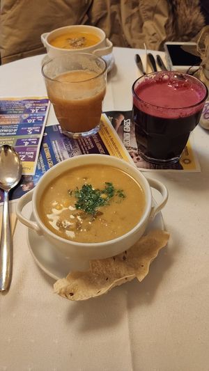 Soup of the day at Napfényes Restaurant & Confectionery in Budapest