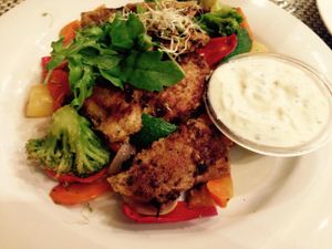 Seitan grill platter at Napfényes Restaurant & Confectionery in Budapest