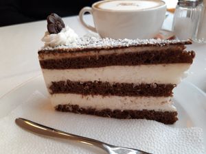 Bounty cake 💗 at Napfényes Restaurant & Confectionery in Budapest
