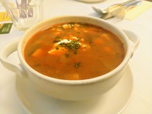 Soup of the day at Napfényes Restaurant & Confectionery in Budapest