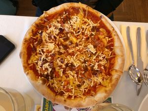Hungarian pizza  at Napfényes Restaurant & Confectionery in Budapest