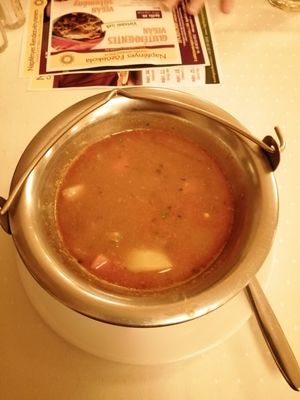 Hungarian goulash. at Napfényes Restaurant & Confectionery in Budapest