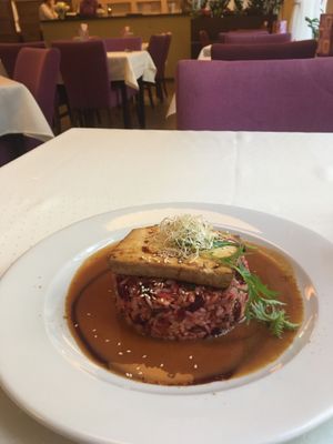 Grilled tofu on risotto with miso sauce  at Napfényes Restaurant & Confectionery in Budapest