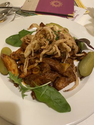 Seitan stew at Napfényes Restaurant & Confectionery in Budapest