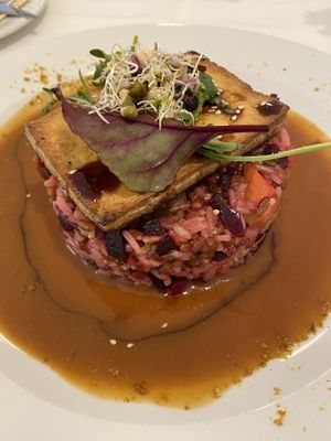 Grilled tofu and ginger risotto at Napfényes Restaurant & Confectionery in Budapest