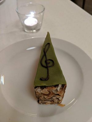 One of the many delicious cakes: this one was marzipan. at Napfényes Restaurant & Confectionery in Budapest