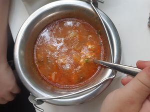 Goulash soup at Napfényes Restaurant & Confectionery in Budapest