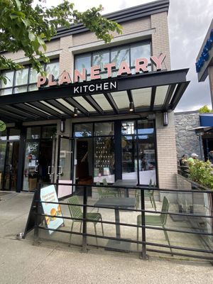 Storefront and patio  at Planetary Burger in Vancouver