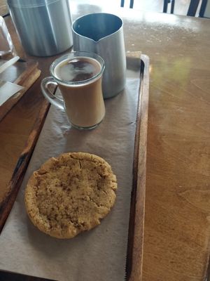 Cold-brew coffee (with home made walnut mylk!) and a large lemon cookie at Cafe de Barre in Greenacres