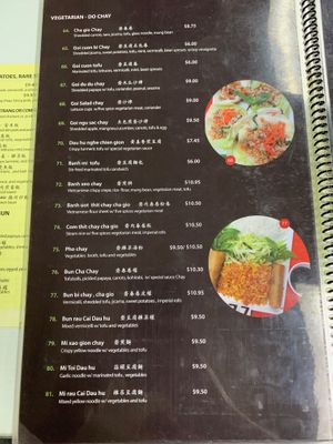 veggie menu at Pho Huynh Sang in San Francisco