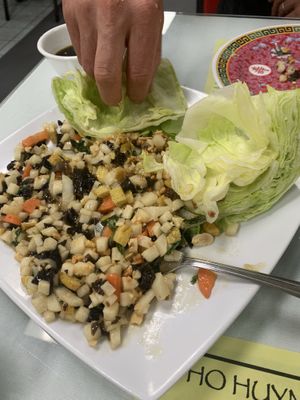 5 spice vegetarian wraps- fully made with vegetables, no fake processed meat. Great taste, full of fresh herbs and flavor.  at Pho Huynh Sang in San Francisco