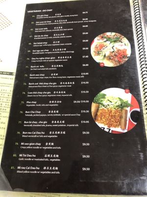 Vegetarian menu at Pho Huynh Sang in San Francisco