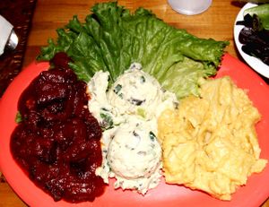 Beans, mashed potatoes and mac´n´cheese.  at Souley Vegan in Oakland