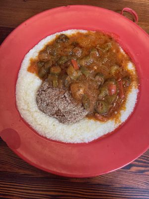 Southern grits with gumbo   at Souley Vegan in Oakland