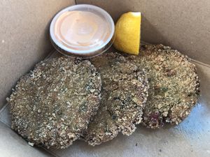 Zucchini Crab Cakes #Veganuary at Souley Vegan in Oakland