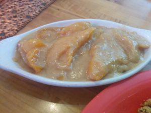 Delicious peach cobbler at Souley Vegan in Oakland