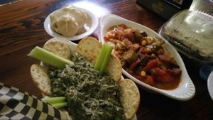 Gumbo, biscuits, and seaweed dip at Souley Vegan in Oakland