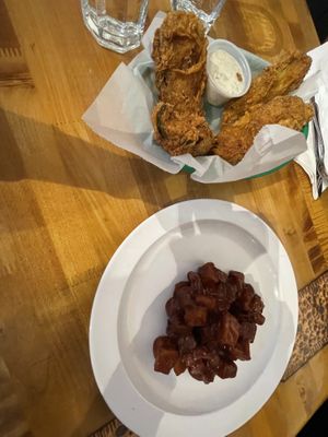 Jalapeño poppers and bbq tofu   at Souley Vegan in Oakland