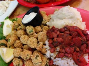 Half of sampler platter at Souley Vegan in Oakland