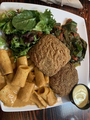 Sides - collard greens, fried tofu, Mac n cheese  at Souley Vegan in Oakland