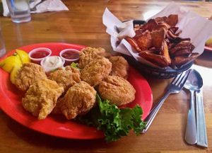 Souther Fried Tofu Minis with Sweet Potato Fries at Souley Vegan in Oakland