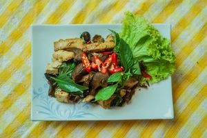 Mushroom Fried and Spicy 1.50$ at Zhu Lin Xuan House in Siem Reap