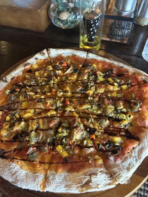 Vegan Mediterranean pizza  at Alchemy in Koh Samui