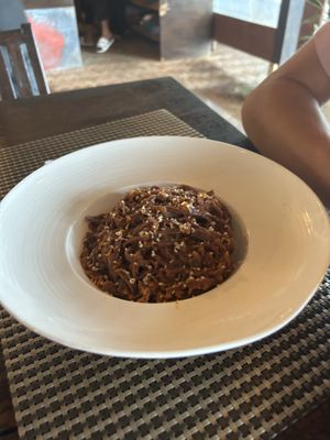 Vegan “spaghetti” bolognese (use purple noodles)  at Alchemy in Koh Samui