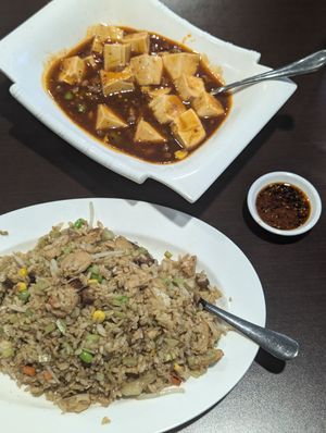 Mapo tofu and salted fish and chicken fried rice at Formosa Garden in East Perth
