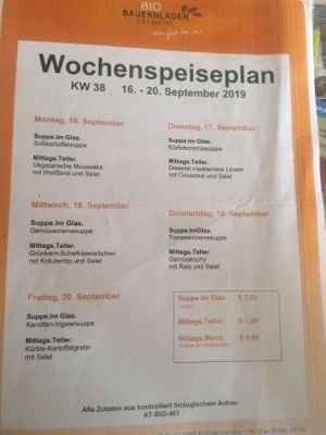Weekly Menu  at BioBauernladen Kremstal in Kirchdorf An Der Krems