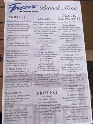 Brunch Menu at Fresco's in St Petersburg
