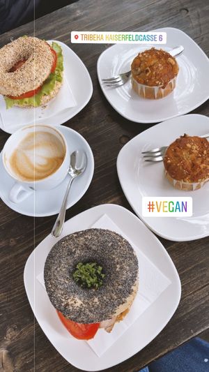 Vegan bagels and banana bread muffins. at Tribeka in Graz