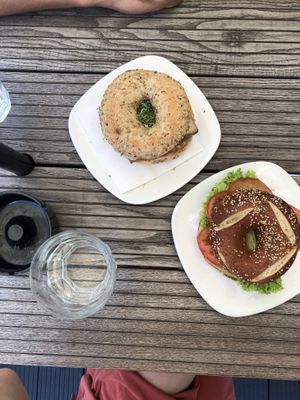 Sesam-Bagel with Tofu and the ‚laugen‘ one with hummus at Tribeka in Graz