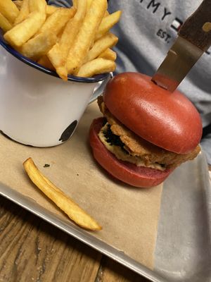 Seitan Burger with houmous and kale  at BrewDog in St Andrews