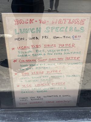 Menu  at Back to Nature in St Croix