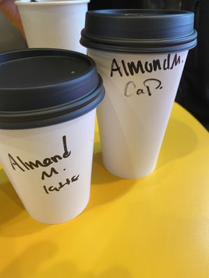 Almond milk lattes and cappuccino  at Brewed Awakenings in Williams