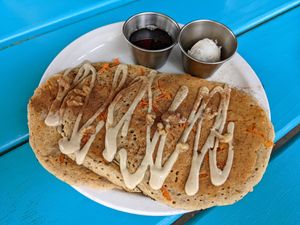 GF carrot cake pancakes. at Counter Culture in Austin