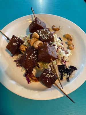 Asian BBQ seitan skewers with slaw at Counter Culture in Austin